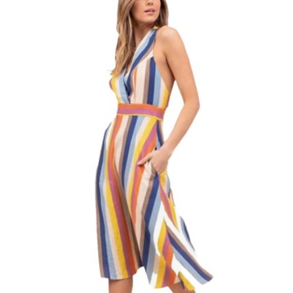 Gilli Dresses & Skirts - NWT GILLI Halter Deep V Midi A-line Rainbow Dress
